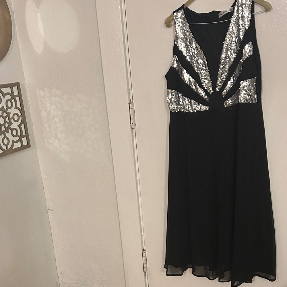 Chic Black Dress with Silver Sequin Accents
